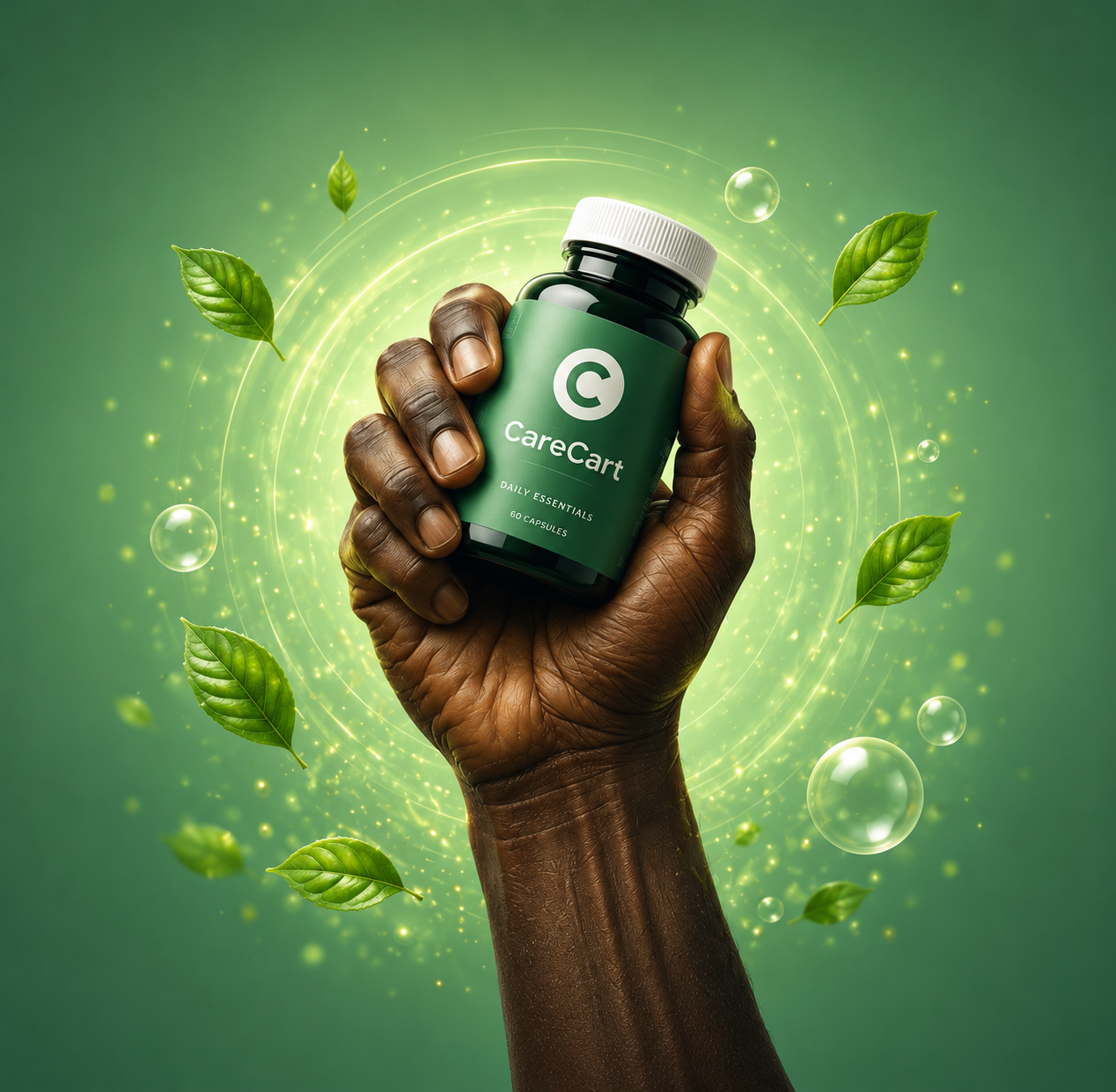 Holding a CareCart supplement bottle